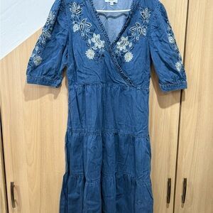 Monsoon Blue Embroidered Long Sleeve Dress